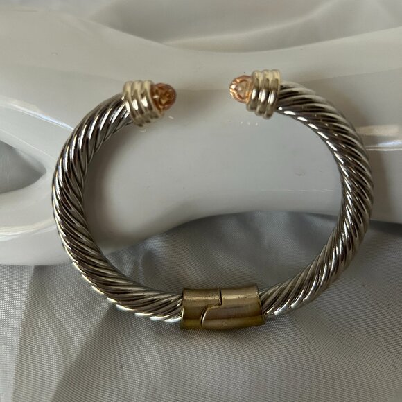 Chunky Silver & Gold Tone Twisted Cuff Bracelet - Picture 6 of 6